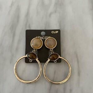 Chico's Elegant Gold and Tan Hoop Earrings